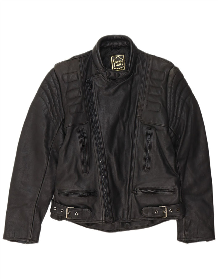 Vintage Mens Leather Biker Jacket EU 48 Medium Black Leather