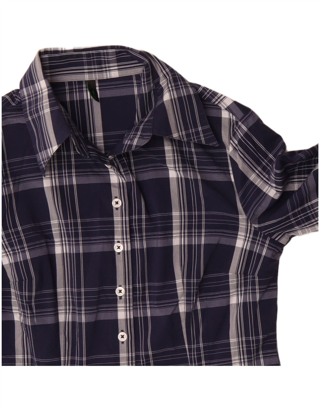 BENETTON Womens Shirt UK 10 Small Navy Blue Check Cotton
