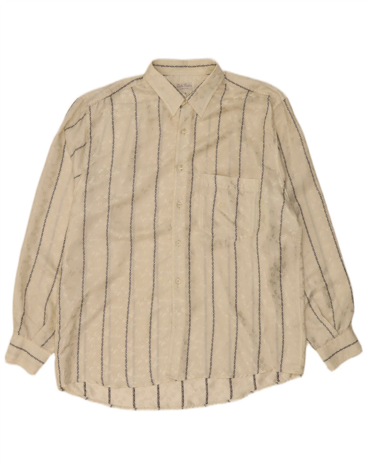 Vintage Mens Shirt Large Beige Striped