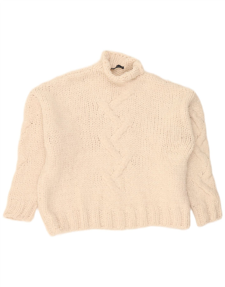 Zara Womens Oversized Turtle Neck Jumper Sweater UK 16 Large White Acrylic