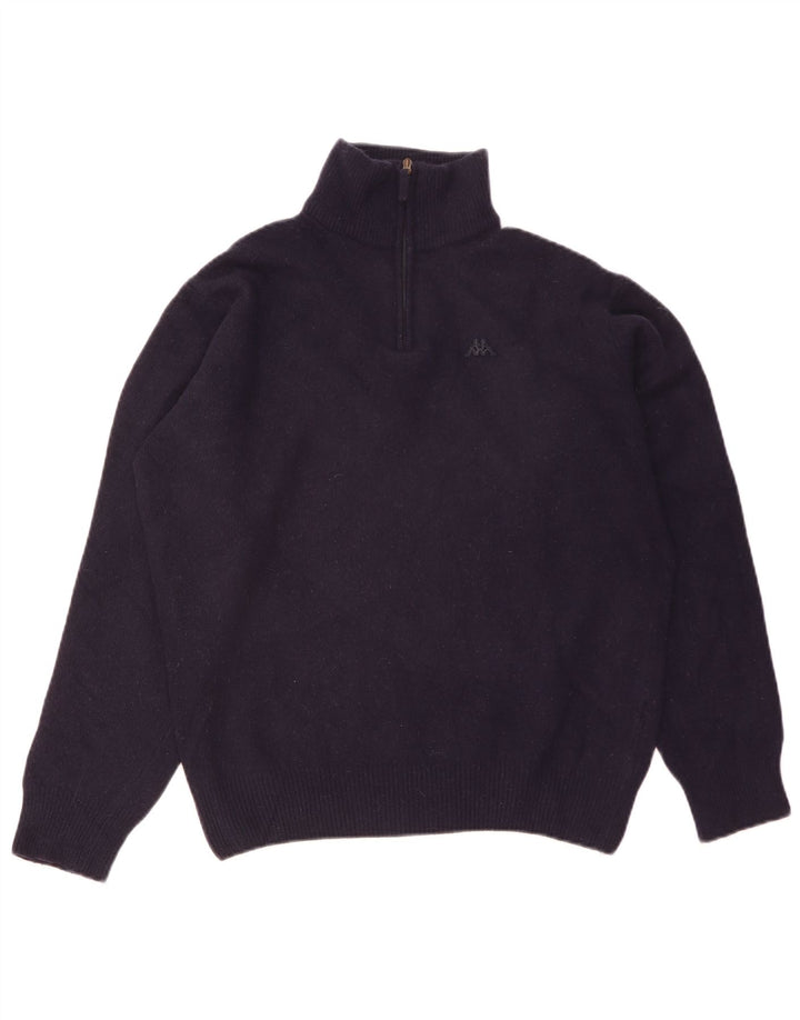 Kappa Mens Zip Neck Jumper Sweater Large Navy Blue Lambswool