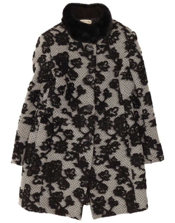 Vintage Womens Overcoat UK 12 Medium Black Floral Classic