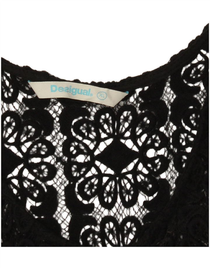 DESIGUAL Womens Sleeveless Graphic Blouse Top UK 18 XL Grey Paisley