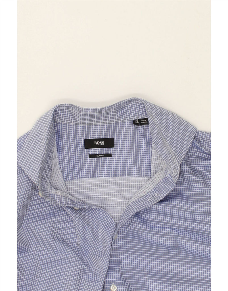 HUGO BOSS Mens Slim Fit Shirt Size 16 1/2 Large Blue Check Cotton | Vintage Hugo Boss | Thrift | Second-Hand Hugo Boss | Used Clothing | Messina Hembry 