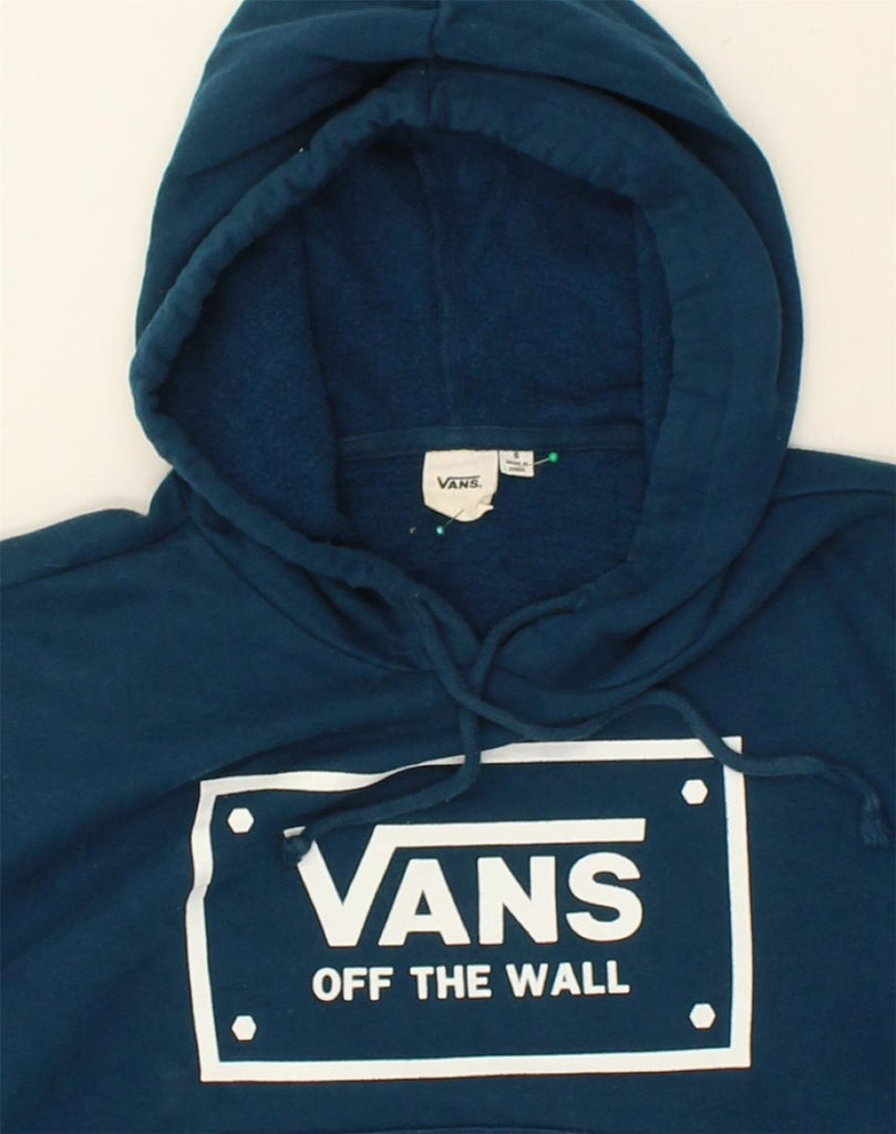 VANS Womens Crop Graphic Hoodie Jumper UK 10 Small Blue Cotton | Vintage Vans | Thrift | Second-Hand Vans | Used Clothing | Messina Hembry 