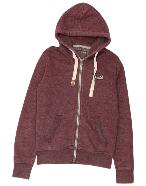 Superdry Mens Zip Hoodie Sweater Medium Maroon Flecked Cotton