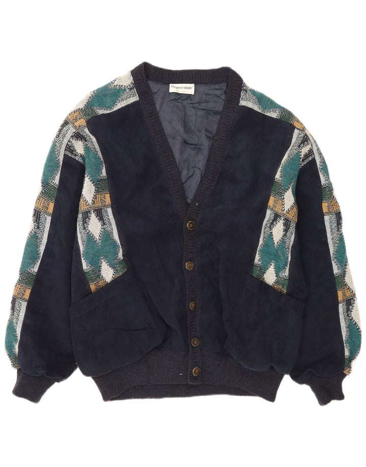 Luciano Chiari Mens Bomber Jacket UK 40 Large Navy Blue Argyle/Diamond