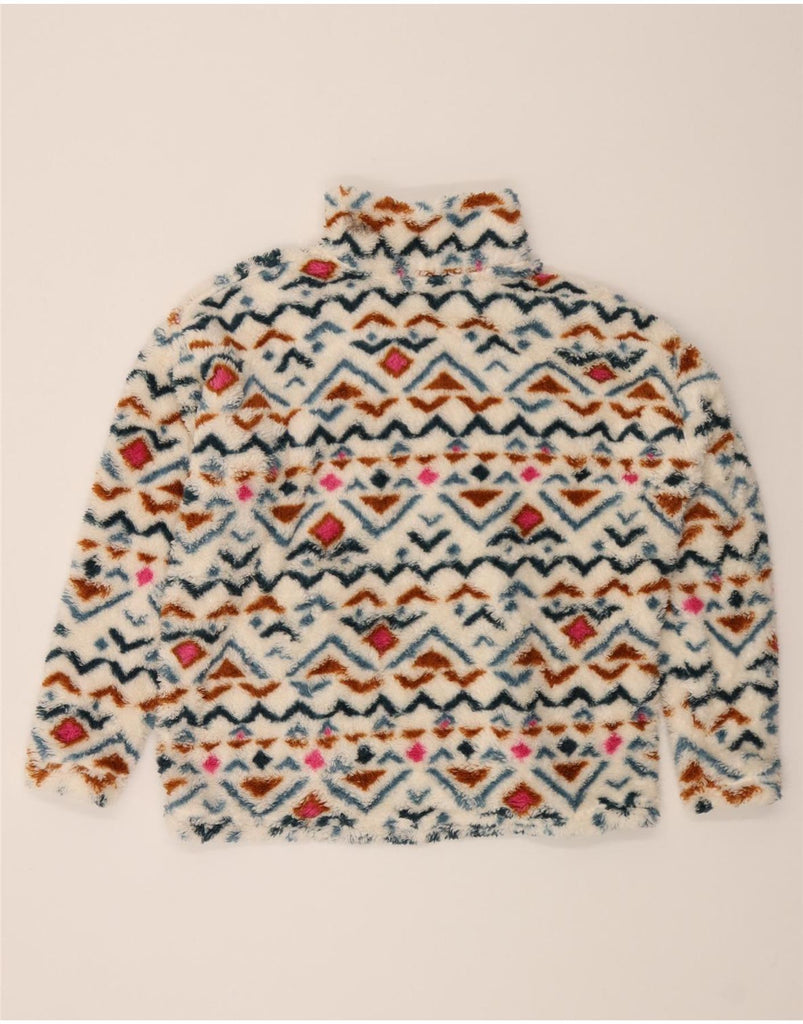 EDDIE BAUER Womens Zip Neck Fleece Jumper UK 18 XL White Fair Isle Vintage Eddie Bauer and Second-Hand Eddie Bauer from Messina Hembry 