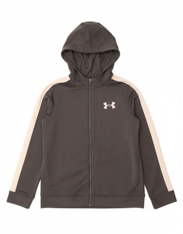 UNDER ARMOUR Boys Zip Hoodie Sweater 9-10 Years Medium Grey Colourblock