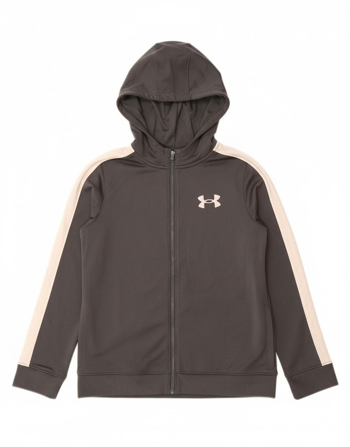 UNDER ARMOUR Boys Zip Hoodie Sweater 9-10 Years Medium Grey Colourblock
