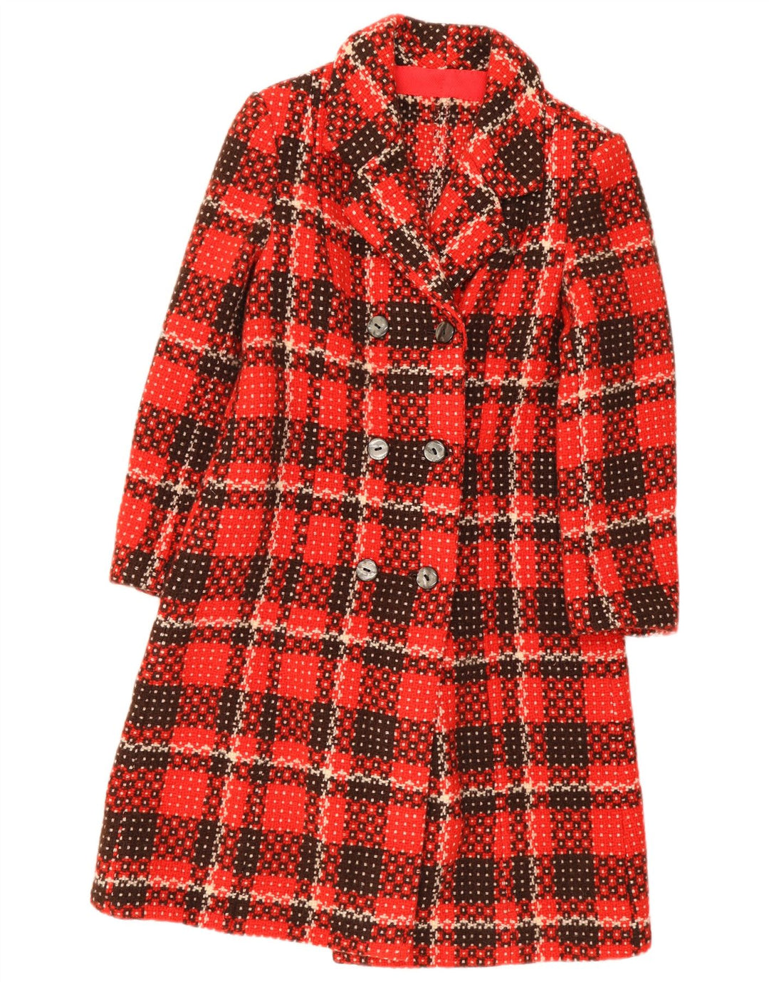 Vintage Womens Double Breasted Coat UK 8 Small Red Check