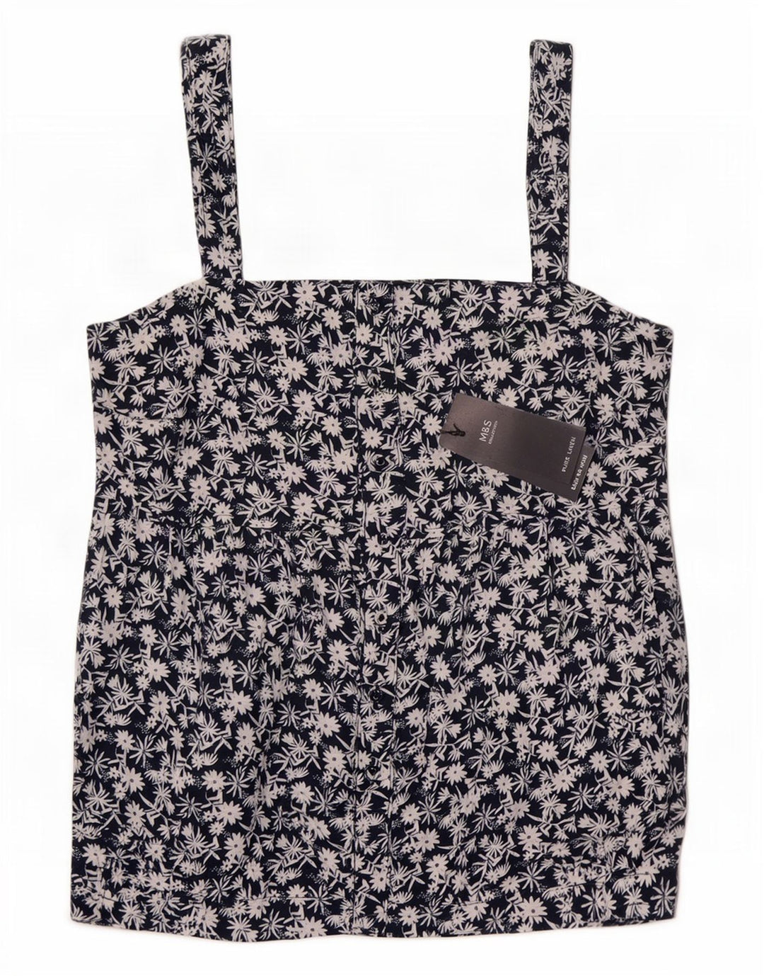 Marks & Spencer Womens Cami Top UK 12 Medium Navy Blue Floral Linen