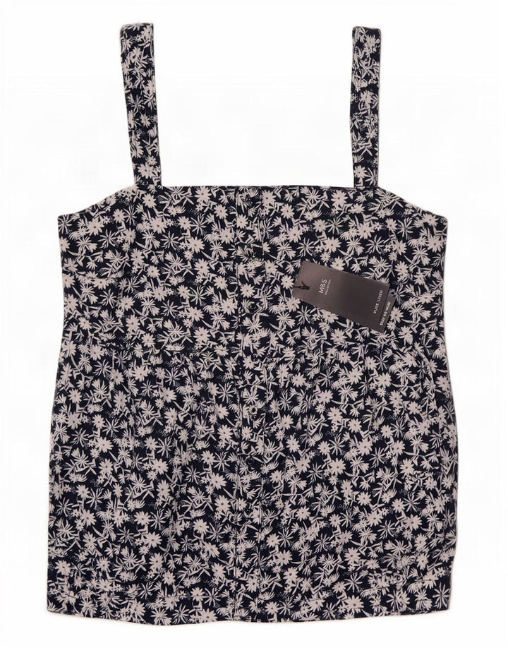 Marks & Spencer Womens Cami Top UK 12 Medium Navy Blue Floral Linen