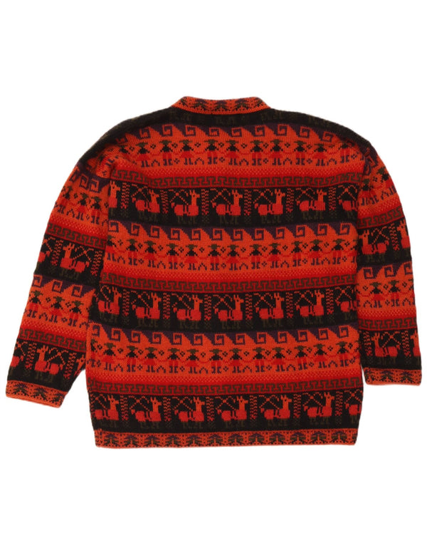 Artesanias Womens Cardigan Sweater UK 16 Large Red Fair Isle Aztec
