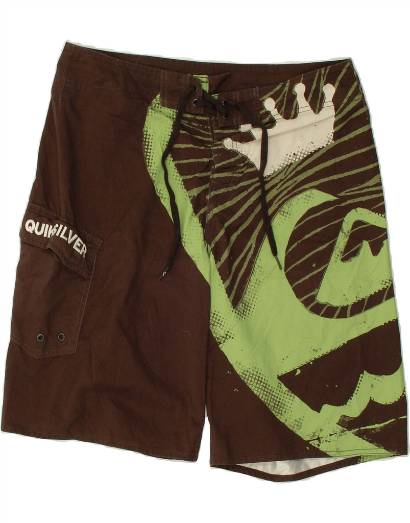 QUIKSILVER Mens Graphic Swimming Shorts Medium Brown Polyester | Vintage Quiksilver | Thrift | Second-Hand Quiksilver | Used Clothing | Messina Hembry 