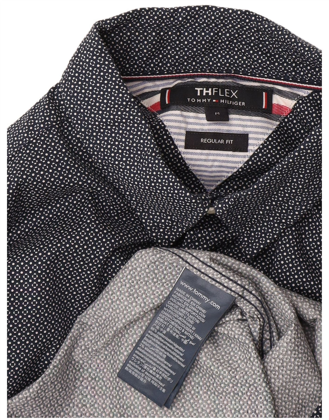 Tommy Hilfiger Mens Regular Fit Shirt Medium Navy Blue Spotted Cotton