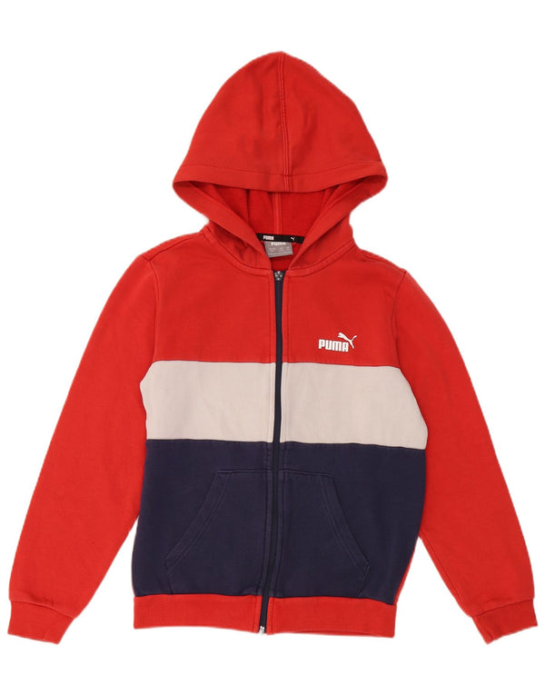 Puma Boys Zip Hoodie Sweater 11-12 Years Red Colourblock Cotton