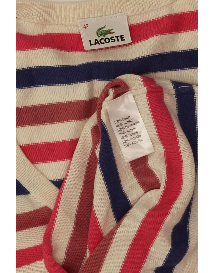 Lacoste Womens V-Neck Jumper Sweater Size 42 Large Multicoloured Striped