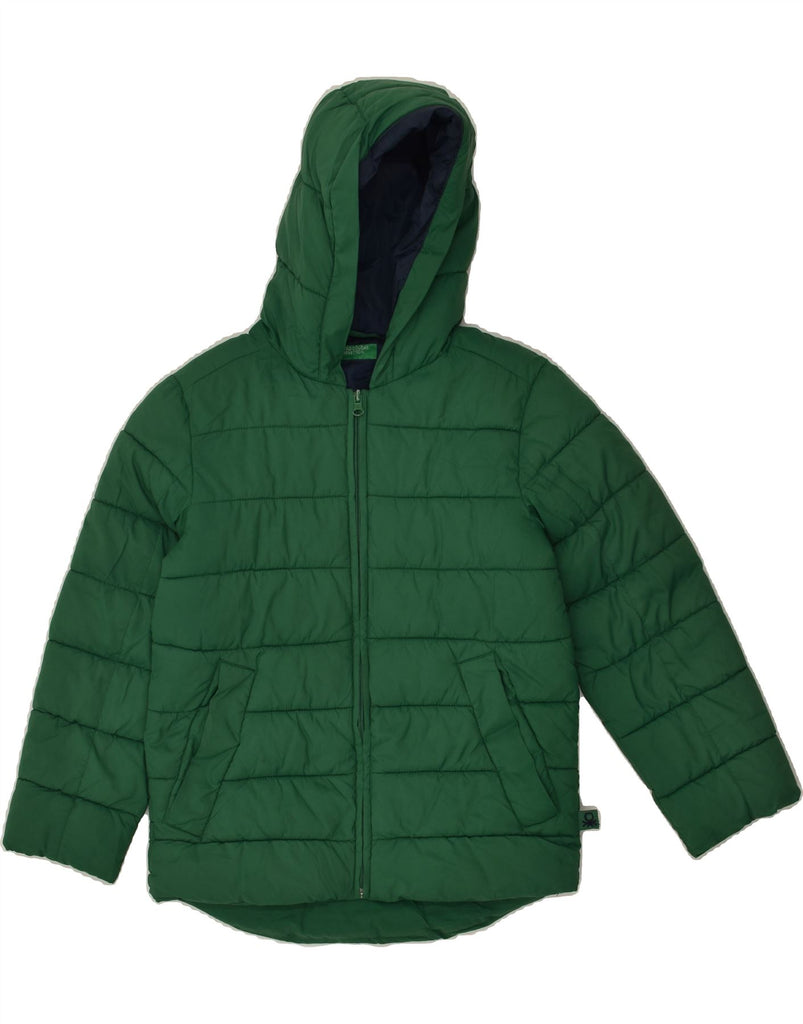 BENETTON Girls Hooded Padded Jacket 8-9 Years Large Green Polyester | Vintage Benetton | Thrift | Second-Hand Benetton | Used Clothing | Messina Hembry 