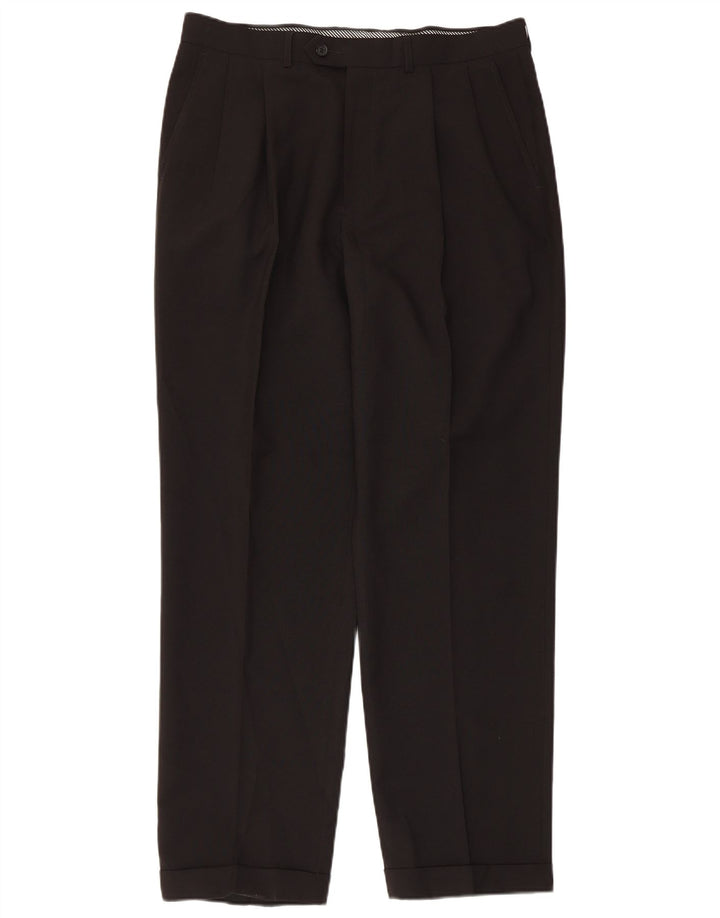 MARKS & SPENCER Mens Pegged Suit Trousers W34 L31 Black Polyester
