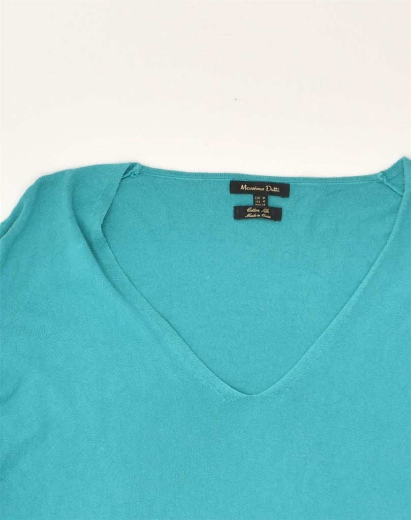 MASSIMO DUTTI Womens V-Neck Jumper Sweater UK 12 Medium Turquoise Cotton | Vintage Massimo Dutti | Thrift | Second-Hand Massimo Dutti | Used Clothing | Messina Hembry 