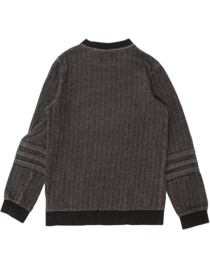 ADIDAS Boys Graphic Sweatshirt Jumper 11-12 Years Black Herringbone Cotton Vintage Adidas and Second-Hand Adidas from Messina Hembry 