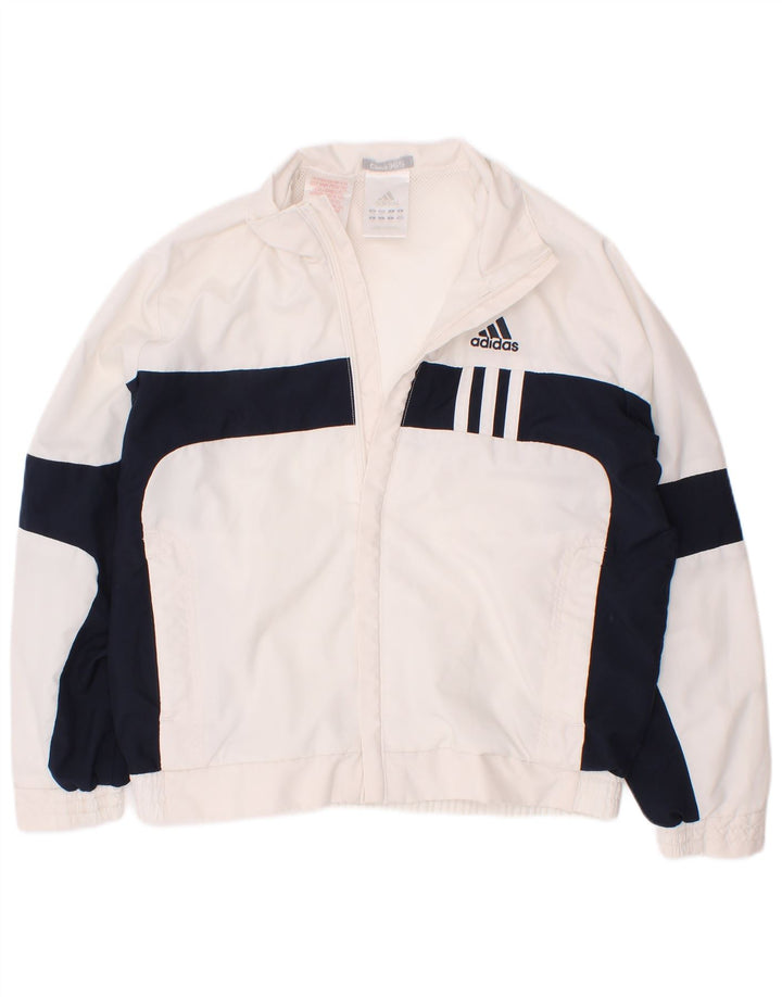 Adidas Boys Tracksuit Top Jacket 7-8 Years White Colourblock Polyester