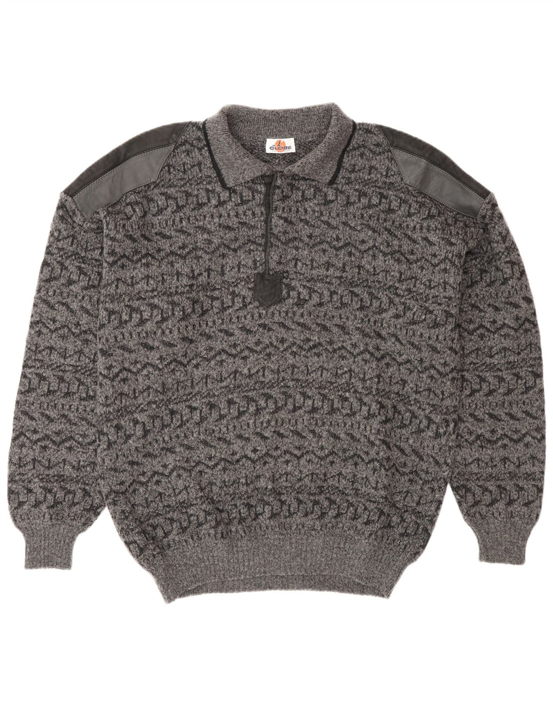 Vintage Mens Polo Neck Jumper Sweater IT 52 Large Grey Geometric Wool