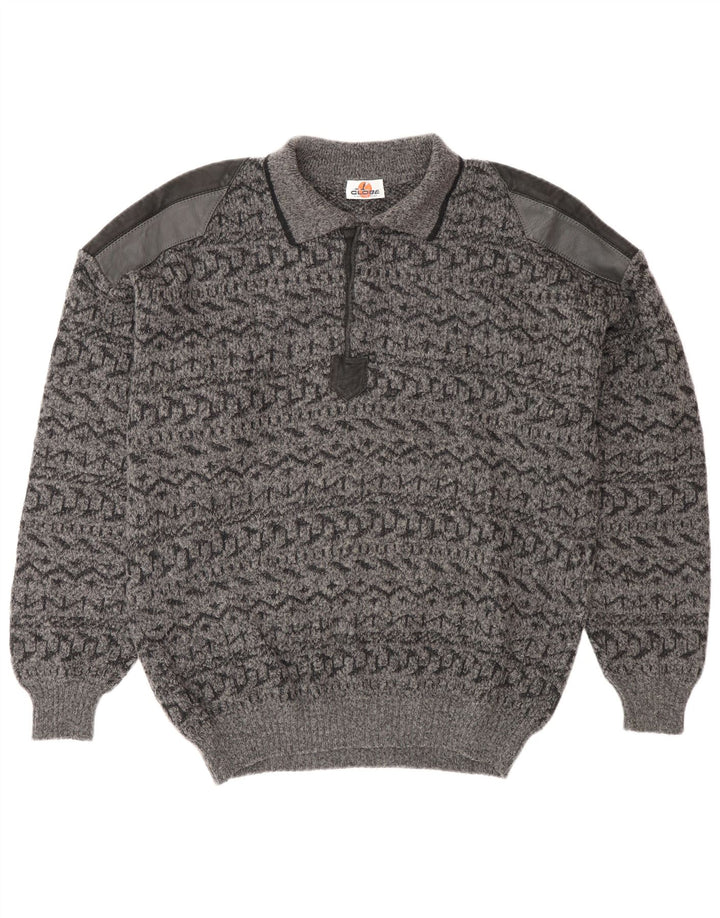 Vintage Mens Polo Neck Jumper Sweater IT 52 Large Grey Geometric Wool