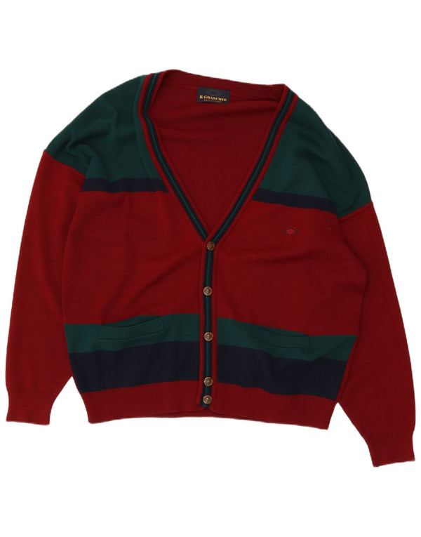 Il Granchio Mens Loose Fit Cardigan Sweater IT 50 Large Red Colourblock