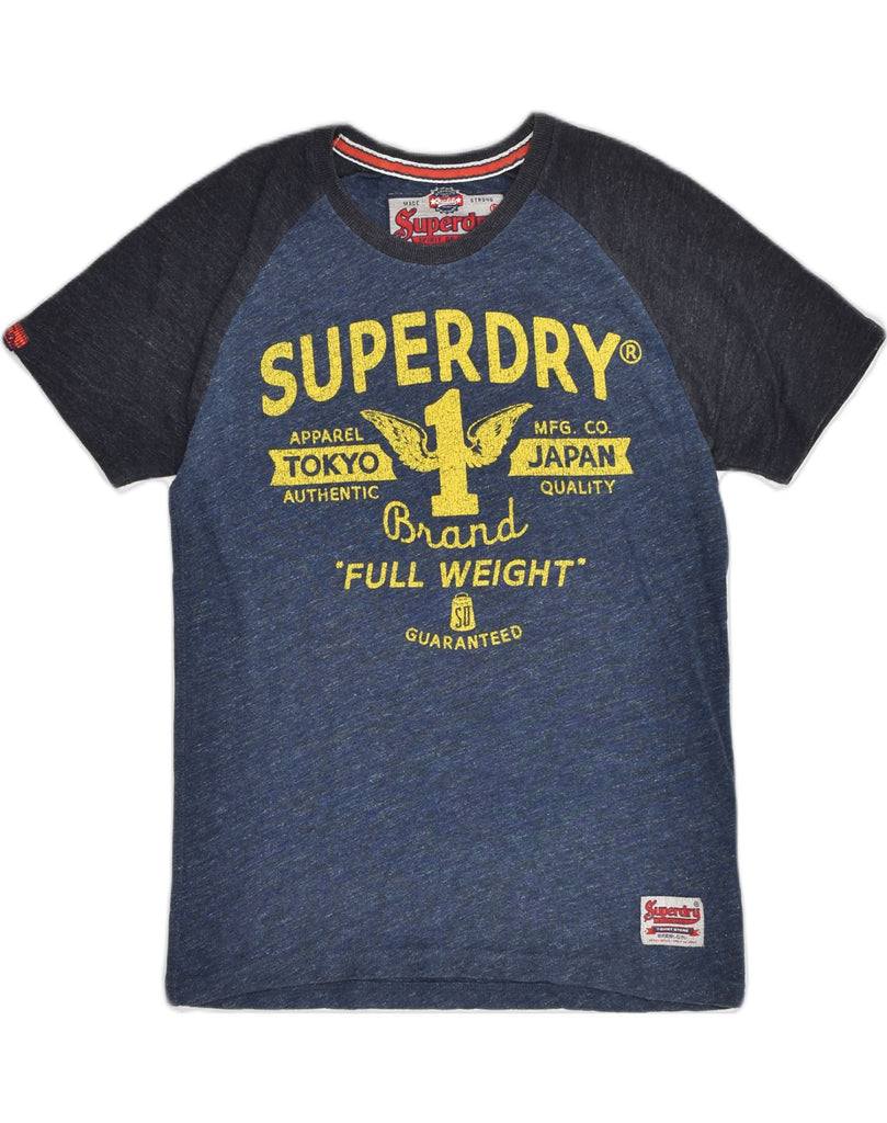 SUPERDRY Mens Graphic T-Shirt Top Small Navy Blue Flecked Cotton | Vintage Superdry | Thrift | Second-Hand Superdry | Used Clothing | Messina Hembry 