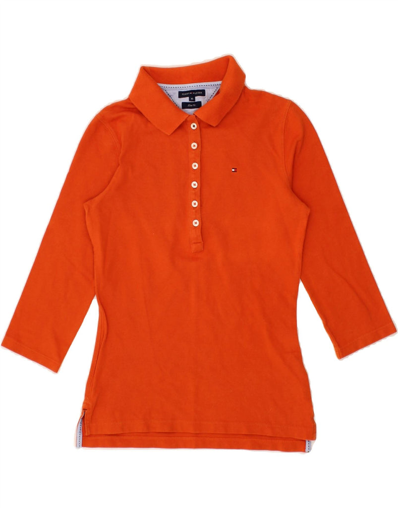 TOMMY HILFIGER Womens Slim Fit 3/4 Sleeve Polo Shirt UK 6 XS Orange Cotton Vintage Tommy Hilfiger and Second-Hand Tommy Hilfiger from Messina Hembry 