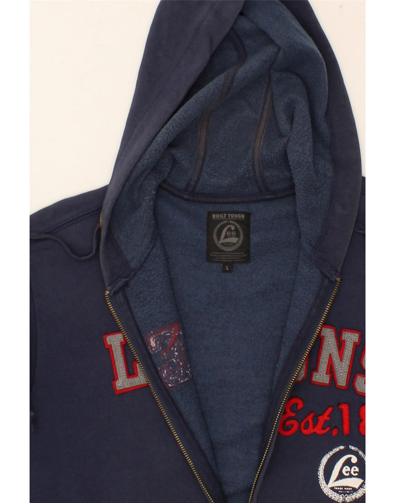 LEE Mens Graphic Zip Hoodie Sweater Large Navy Blue Cotton | Vintage Lee | Thrift | Second-Hand Lee | Used Clothing | Messina Hembry 