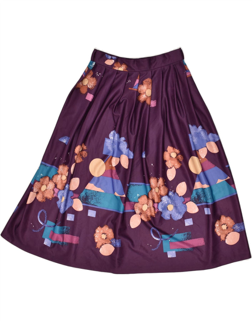 C & A Womens Pleated Skirt UK 12 Medium W26 Purple Floral Polyester | Vintage C & A | Thrift | Second-Hand C & A | Used Clothing | Messina Hembry 