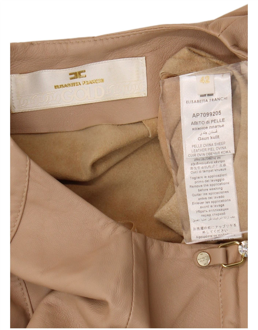 ELISABETTA FRANCHI Womens Leather Dress IT 42 Medium Beige Leather