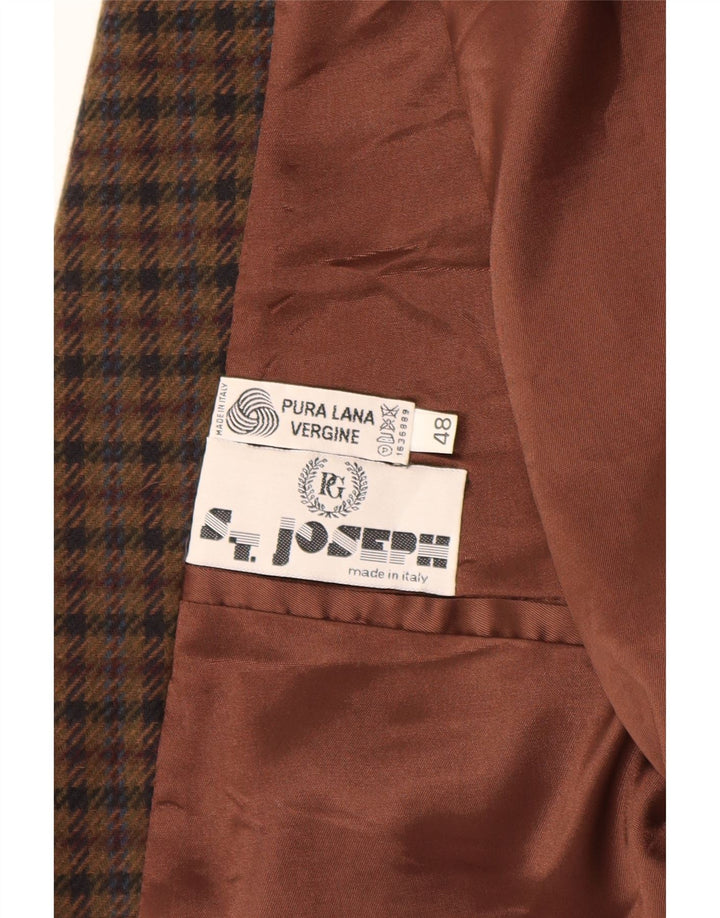 Vintage Mens 2 Button Blazer Jacket IT 48 Medium Brown Check Virgin Wool