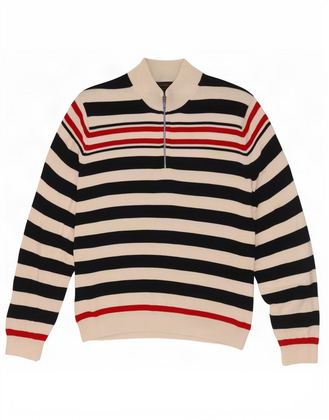 Brooks Brothers Mens Button Neck Jumper Sweater XL Navy Blue Striped