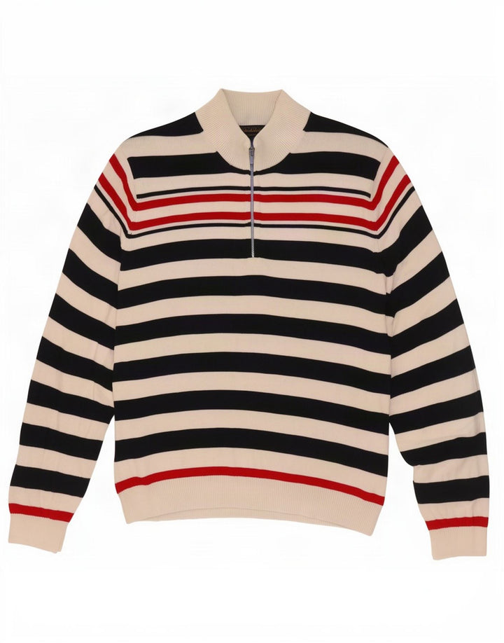 Brooks Brothers Mens Button Neck Jumper Sweater XL Navy Blue Striped