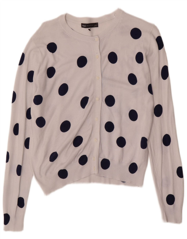 Marks & Spencer Womens Cardigan Sweater UK 16 Large White Polka Dot Viscose