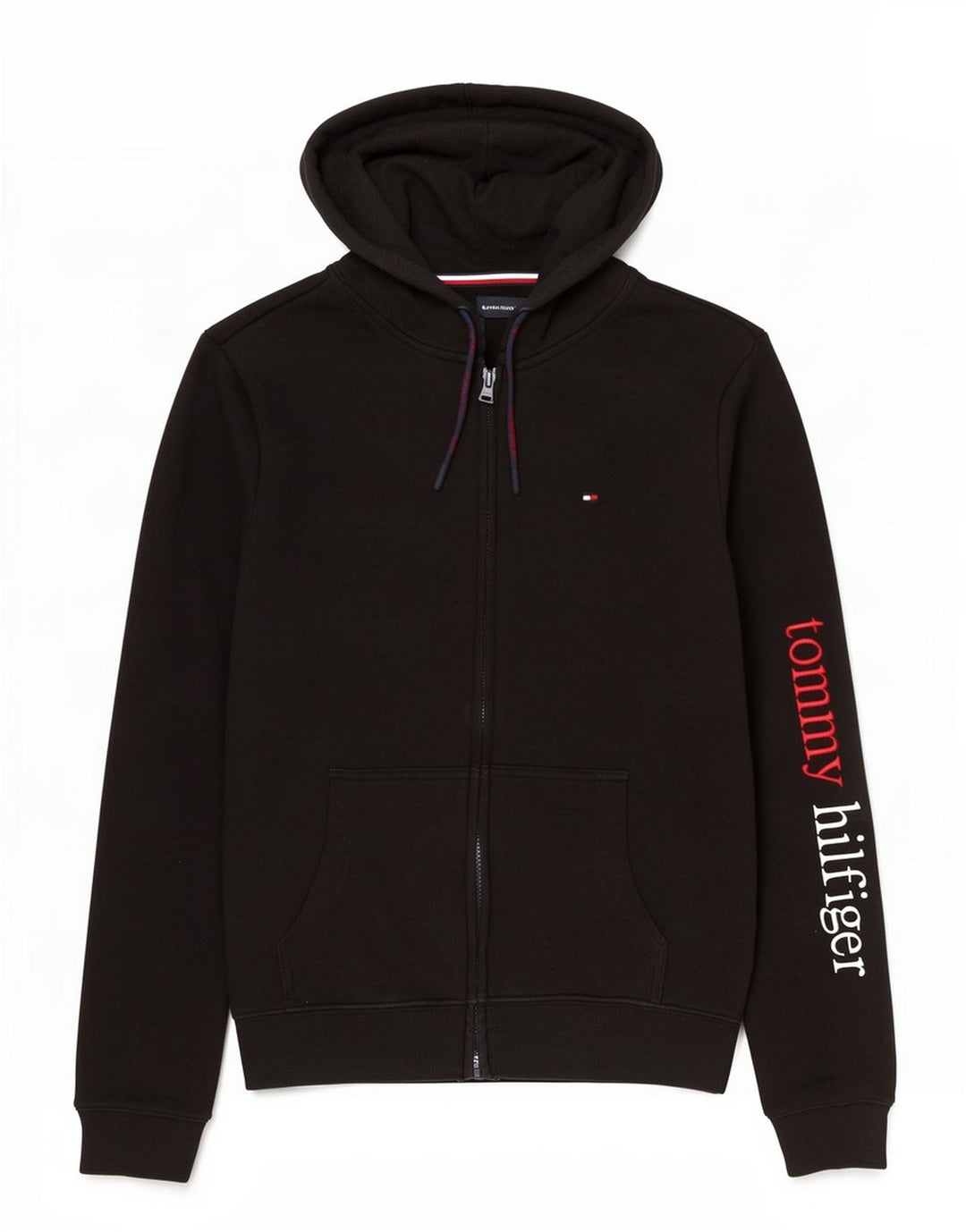 Tommy Hilfiger Mens Graphic Zip Hoodie Sweater Medium Black Cotton