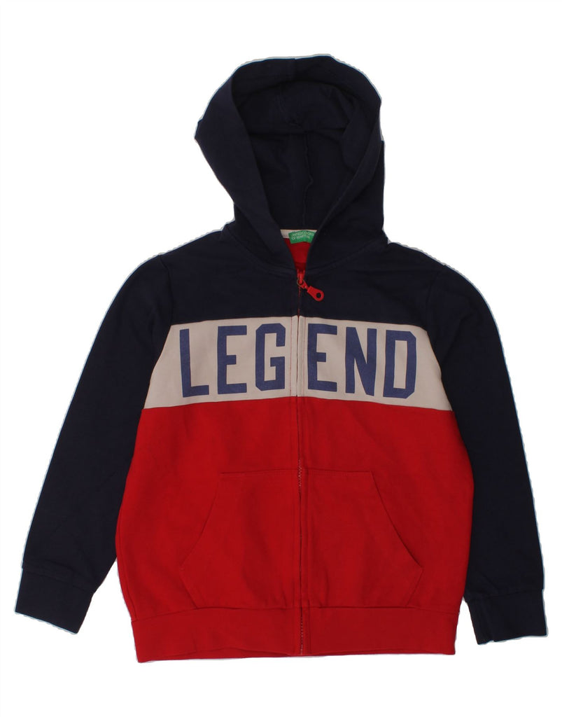 BENETTON Boys Graphic Zip Hoodie Sweater 7-8 Years Medium  Red Colourblock | Vintage Benetton | Thrift | Second-Hand Benetton | Used Clothing | Messina Hembry 