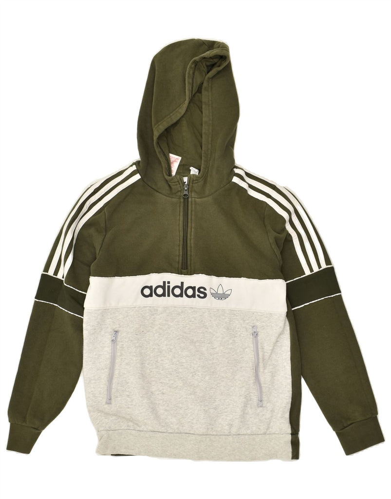 ADIDAS Boys Zip Neck Graphic Hoodie Jumper 13-14 Years Grey Colourblock | Vintage Adidas | Thrift | Second-Hand Adidas | Used Clothing | Messina Hembry 