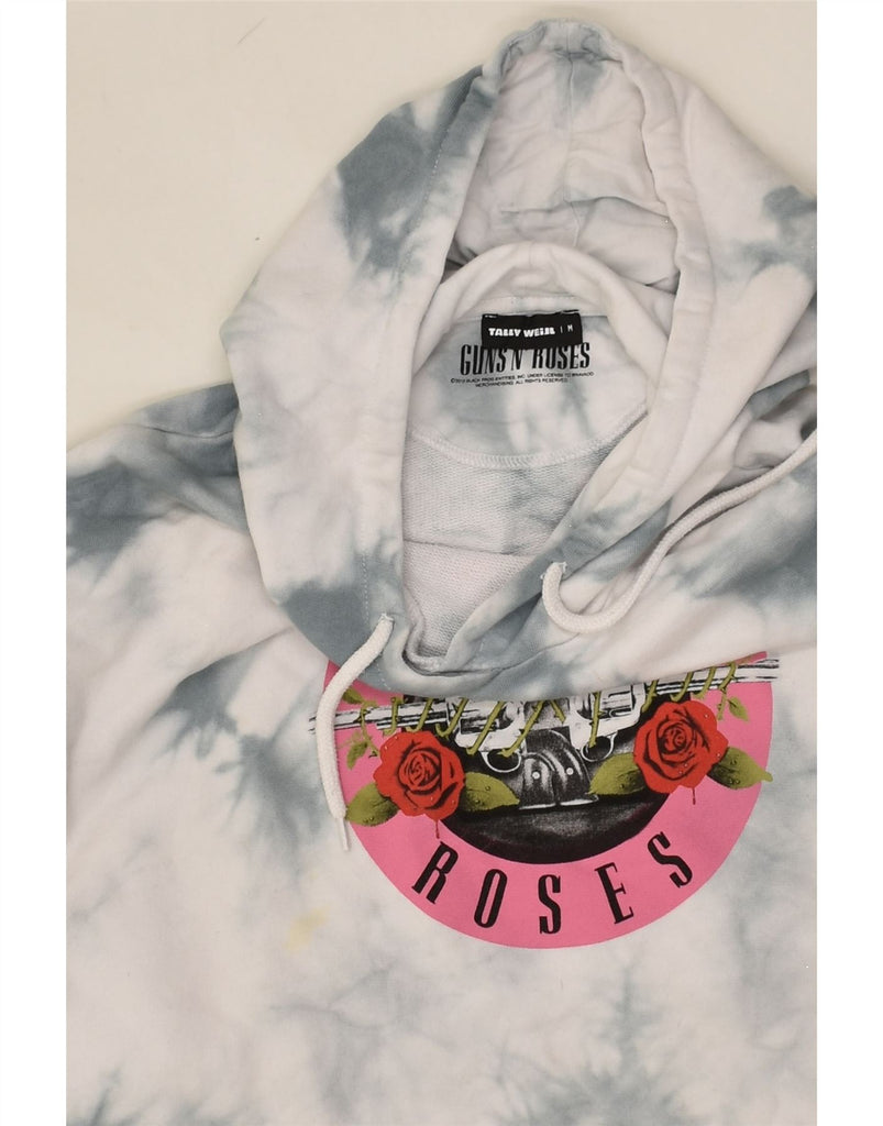 TALLY WEIJL Womens Guns & Roses Crop Hoodie Jumper UK 14 Medium Grey | Vintage Tally Weijl | Thrift | Second-Hand Tally Weijl | Used Clothing | Messina Hembry 