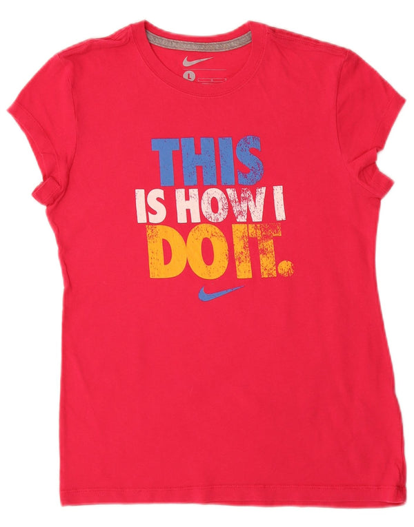 Nike Girls Graphic T-Shirt Top 12-13 Years Large Pink Cotton