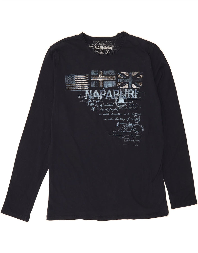 NAPAPIJRI Mens Graphic Top Long Sleeve Large Navy Blue Cotton Vintage Napapijri and Second-Hand Napapijri from Messina Hembry 