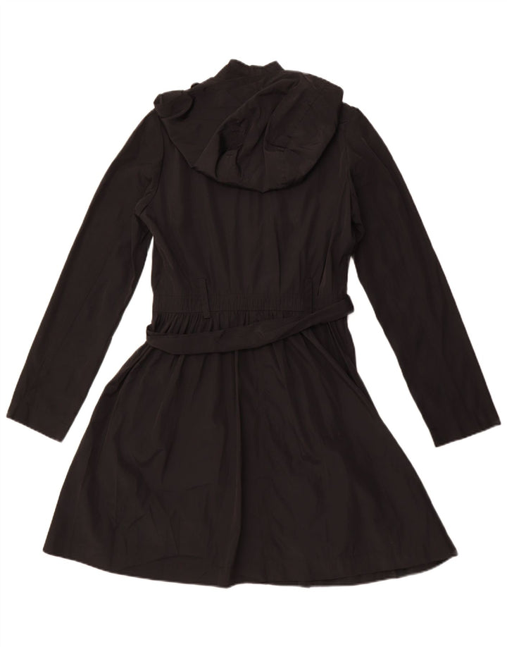 BENETTON Womens Hooded Trench Coat IT 42 Medium Black Polyester