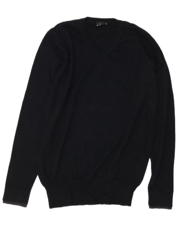 PAUL SMITH Mens V-Neck Jumper Sweater Large Black Merino Wool