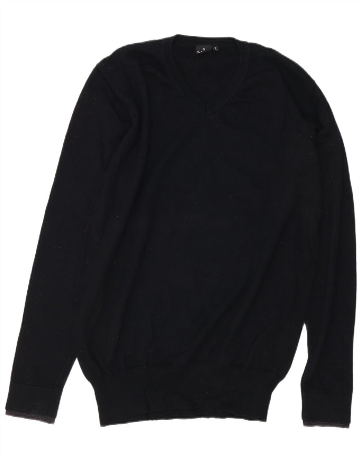 PAUL SMITH Mens V-Neck Jumper Sweater Large Black Merino Wool