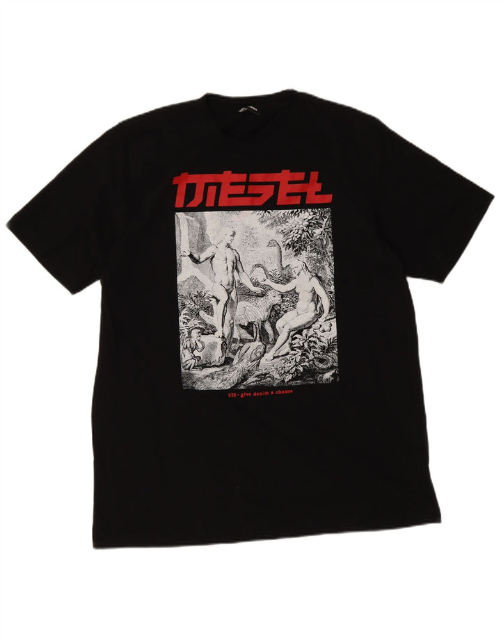 Diesel Mens Graphic T-Shirt Top Large Black Cotton