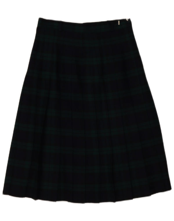 Vintage Womens Knife Pleated Skirt IT 46 Large W28 Navy Blue Plaid